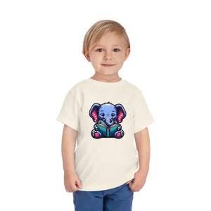Short Sleeve Tee Elephant Reading a Book Design by Dipaliz - Natural / 2t - Baby & Toddler Clothing