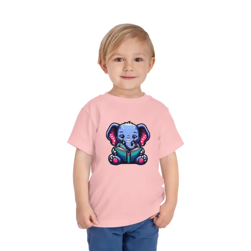 Charming Elephant Bookworm Short Sleeve Tee for Toddlers - Pink / 3t Kids Clothes