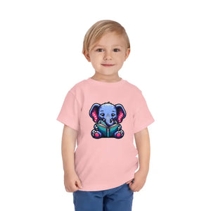 Short Sleeve Tee Elephant Reading a Book Design by Dipaliz - Pink / 3t - Baby & Toddler Clothing