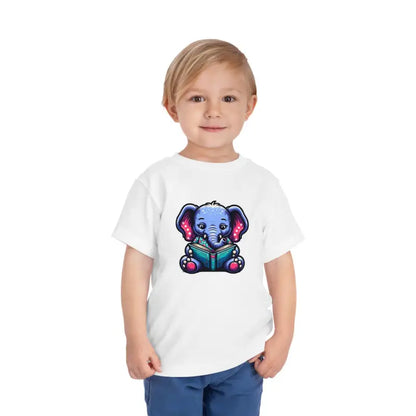 Charming Elephant Bookworm Short Sleeve Tee for Toddlers - White / 2t Kids Clothes