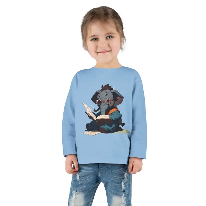 Trunk-tastic Elephant Fun Toddler Long Sleeve Tee Explodes with Joy! - Light Blue / 2t Kids Clothes