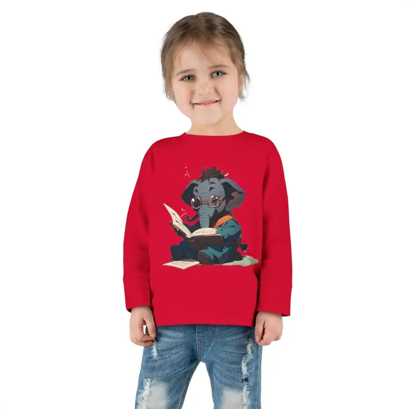 Trunk-tastic Elephant Fun Toddler Long Sleeve Tee Explodes with Joy! - Red / 2t Kids Clothes