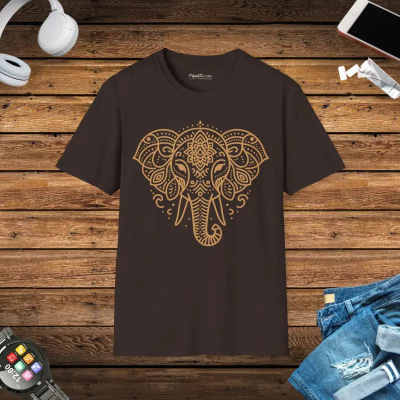 Unisex Softstyle T-shirt with Mandala Elephant Magic - Dark Chocolate / s T-shirt