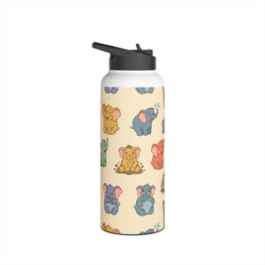Elephant Pattern Stainless Steel Water Bottle, Cute Pastel Baby Design - Bottles