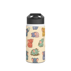 Elephant Pattern Stainless Steel Water Bottle, Cute Pastel Baby Design - Bottles