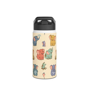 Elephant Pattern Stainless Steel Water Bottle, Cute Pastel Baby Design - Bottles