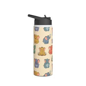 Elephant Pattern Stainless Steel Water Bottle, Cute Pastel Baby Design - Bottles