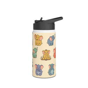 Elephant Pattern Stainless Steel Water Bottle, Cute Pastel Baby Design - Bottles
