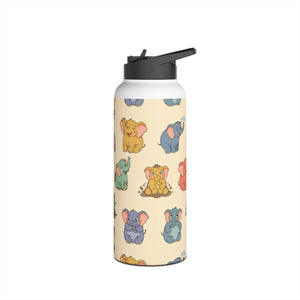 Elephant Pattern Stainless Steel Water Bottle, Cute Pastel Baby Design - Bottles