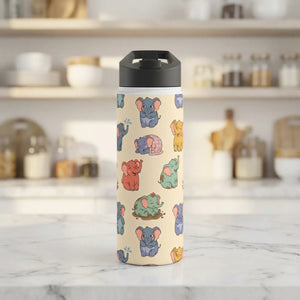 Elephant Pattern Stainless Steel Water Bottle, Cute Pastel Baby Design - Bottles