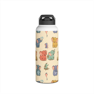 Elephant Pattern Stainless Steel Water Bottle, Cute Pastel Baby Design - Bottles