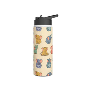 Elephant Pattern Stainless Steel Water Bottle, Cute Pastel Baby Design - Bottles