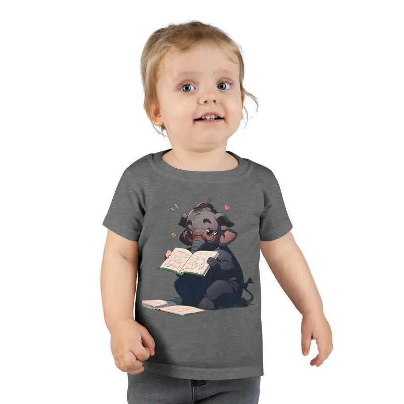 Trunk-tastic Toddler T-shirt: Unleash Elephant Reading Fun! - Graphite Heather / 5t Kids Clothes