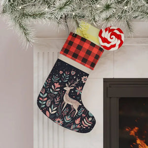 Rudolf Reindeer Christmas Stocking - Holiday Decor - Dipaliz - one Size / Red and Black/natural - Stockings