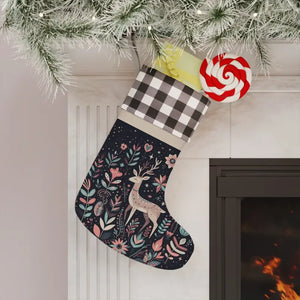 Rudolf Reindeer Christmas Stocking - Holiday Decor - Dipaliz - one Size / White and Black/natural - Stockings