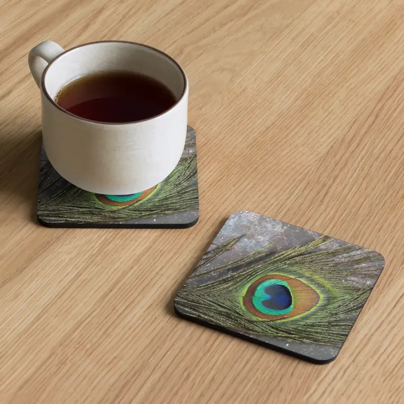 Elevate Your Coasters With Featherr Cork Peacock Bliss - Kitchen And Dining