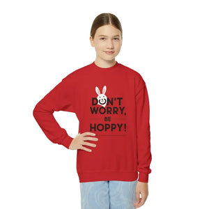 Youth Crewneck Don’t Worry be Hoppy Easter Sweatshirt - Dipaliz - Red / Xs - Sweatshirts