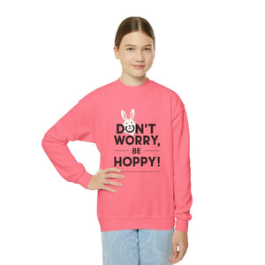 Youth Crewneck Don’t Worry be Hoppy Easter Sweatshirt - Dipaliz - Safety Pink / Xs - Sweatshirts
