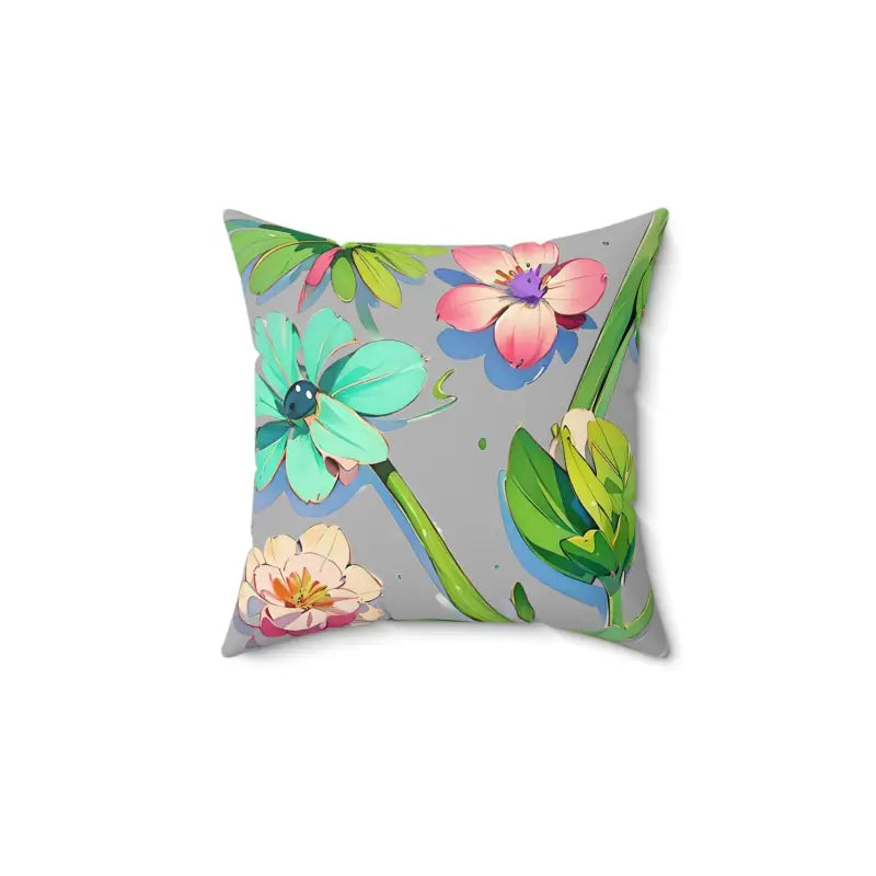 Transform your Space: Cyan Floral Polyester Square Pillow - 14’’ × Home Decor