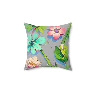 Cyan Floral Pattern Polyester Square Pillow - Bold Home Decor - Dipaliz - 14’’ × - Throw Pillows