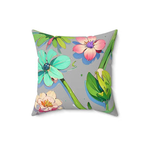 Cyan Floral Pattern Polyester Square Pillow - Bold Home Decor - Dipaliz - 16’’ × - Throw Pillows