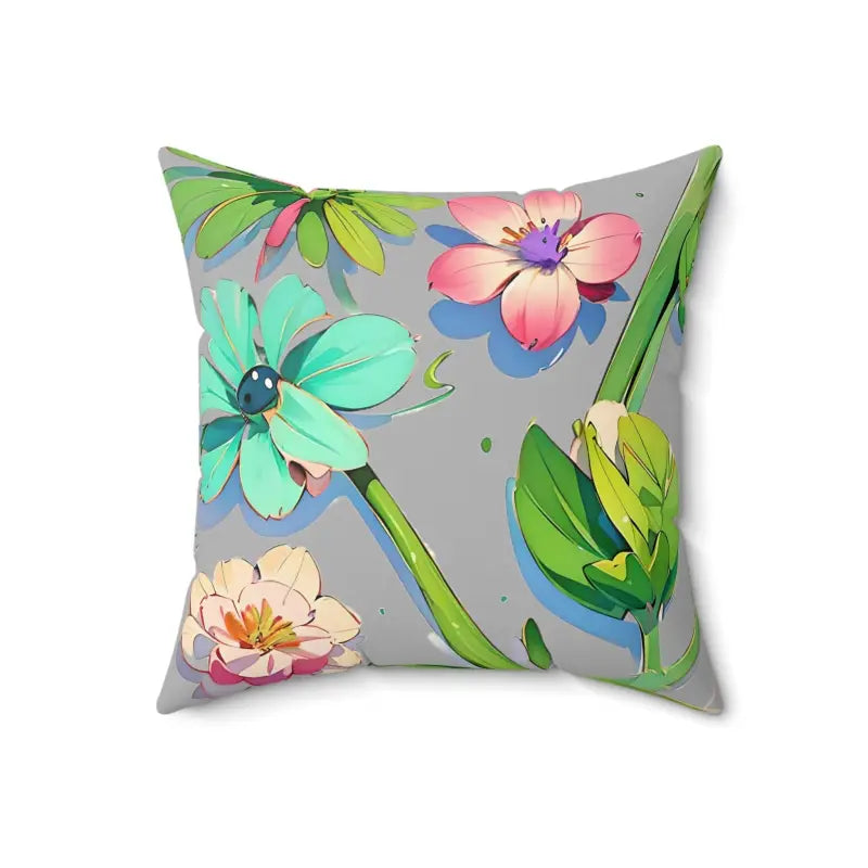 Transform your Space: Cyan Floral Polyester Square Pillow - 18’’ × Home Decor