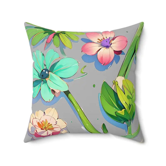 Transform your Space: Cyan Floral Polyester Square Pillow - 20’’ × Home Decor