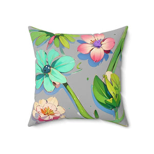 Cyan Floral Pattern Polyester Square Pillow - Bold Home Decor - Dipaliz - Throw Pillows
