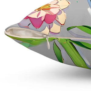 Cyan Floral Pattern Polyester Square Pillow - Bold Home Decor - Dipaliz - Throw Pillows