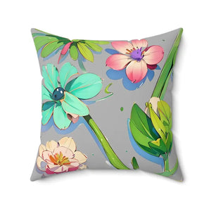 Cyan Floral Pattern Polyester Square Pillow - Bold Home Decor - Dipaliz - Throw Pillows