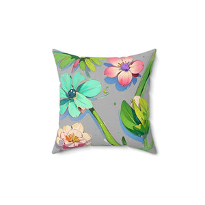Cyan Floral Pattern Polyester Square Pillow - Bold Home Decor - Dipaliz - Throw Pillows