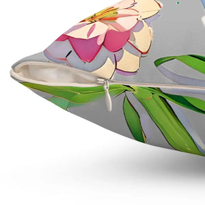 Cyan Floral Pattern Polyester Square Pillow - Bold Home Decor - Dipaliz - Throw Pillows