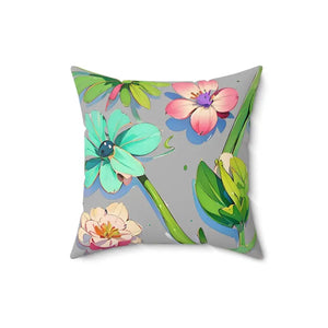 Cyan Floral Pattern Polyester Square Pillow - Bold Home Decor - Dipaliz - Throw Pillows