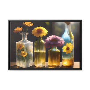 Fresh Flowers Matte Canvas Wall Art with Exquisite Containers - Dipaliz - 30″ x 20″ (horizontal) / Black / 1.25’’