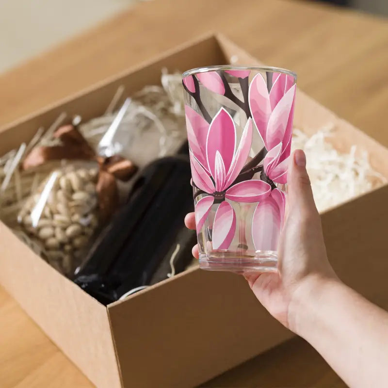 Sip in Style with the Pink Magnolia Shaker Pint Glass - Tumbler