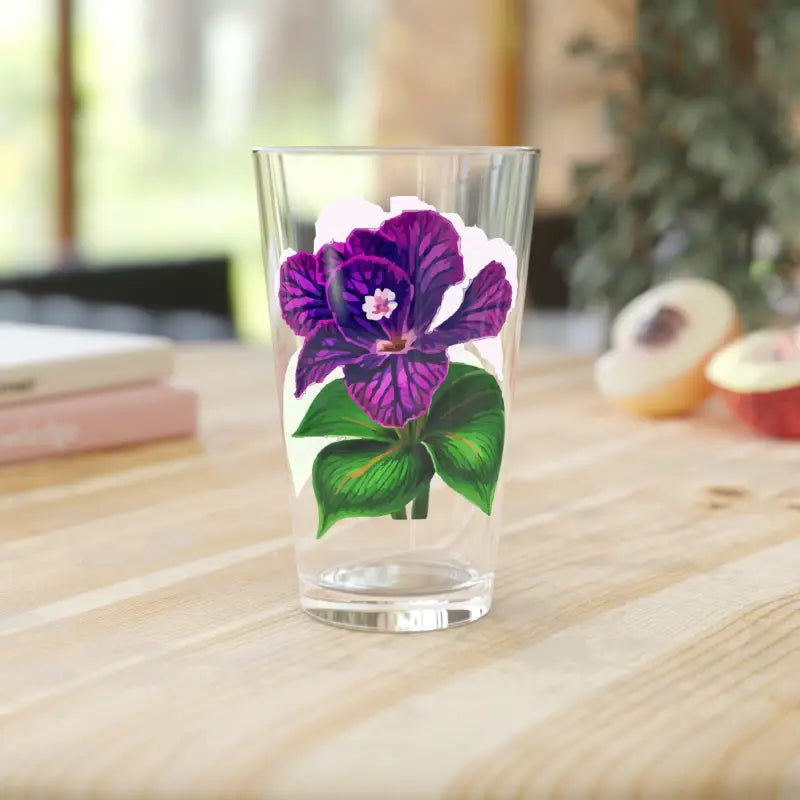 Elevate your Pint Glass Game with Purple Flower Flair - 16oz Mug