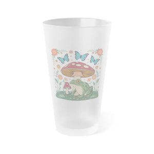 Frosted 16oz Pint Glass - Frog Mushroom Print - Dipaliz - Beer Glasses