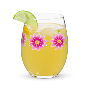 Pink Flowers Stemless Wine Glass - Elegant Floral Design - Dipaliz - Glasses