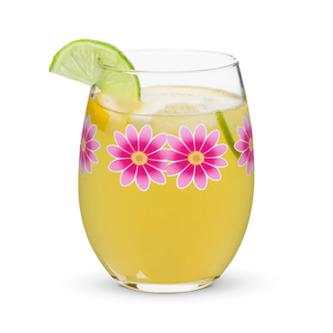 Pink Flowers Stemless Wine Glass - Elegant Floral Design - Dipaliz - Glasses