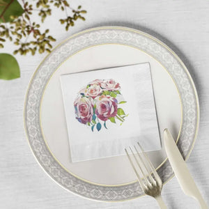 White Coined Napkins - Elegant Rose Pattern - Dipaliz - Paper