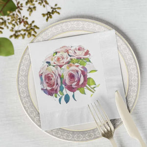 White Coined Napkins - Elegant Rose Pattern - Dipaliz - Paper