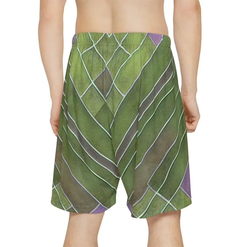 Get Comfy and Stylish with Men’s Green & Purple Sports Shorts - All Over Prints