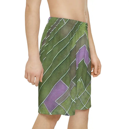 Get Comfy and Stylish with Men’s Green & Purple Sports Shorts - All Over Prints