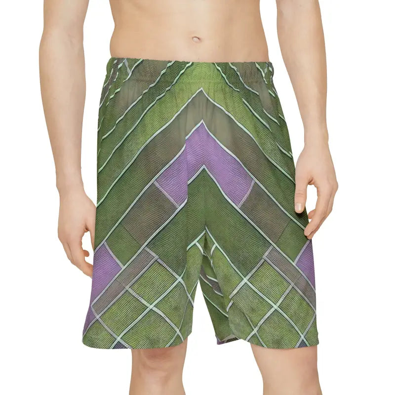 Get Comfy and Stylish with Men’s Green & Purple Sports Shorts - Xs All Over Prints