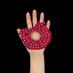 Red Scrunchie White Polka Dots Hair Tie - Dipaliz - Ponytail Holders