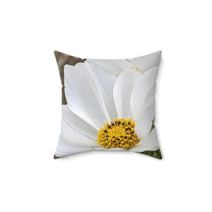 White Daisy Flower Throw Pillow - Spun Polyester Square - Dipaliz - 14’’ × - Pillows