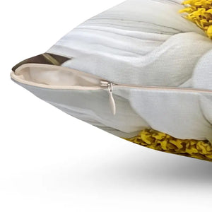 White Daisy Flower Throw Pillow - Spun Polyester Square - Dipaliz - Pillows