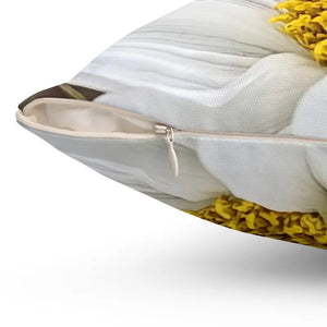 White Daisy Flower Throw Pillow - Spun Polyester Square - Dipaliz - Pillows