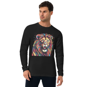 Men’s Fitted Long Sleeve Shirt Lion Paint Splash Style - Dipaliz - Black / s - T-shirts