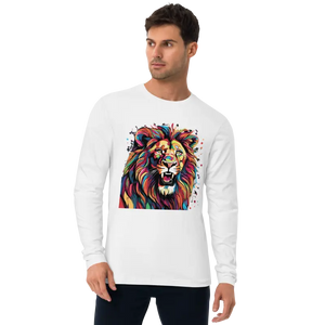 Men’s Fitted Long Sleeve Shirt Lion Paint Splash Style - Dipaliz - White / s - T-shirts